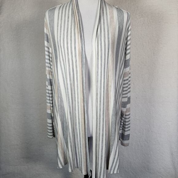 Soft Surroundings Open Front Cardigan PL Pastel Striped Beach Lagenlook - Picture 1 of 9